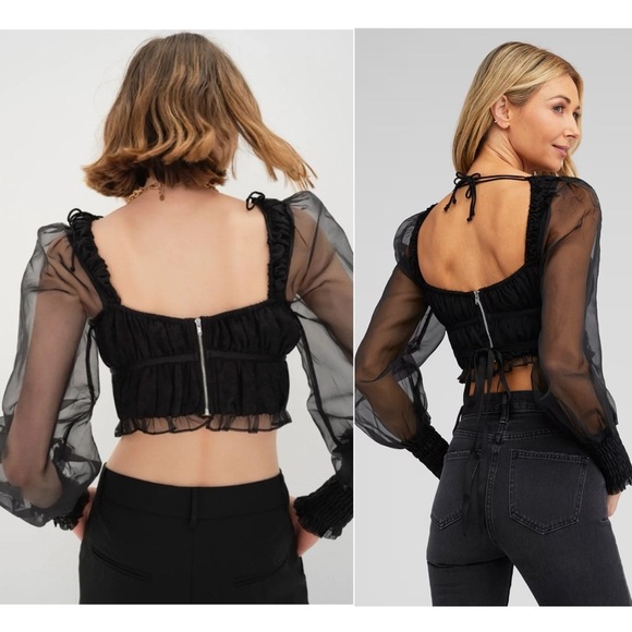 NEW LOVE & LEMONS Organza Puff Long Sleeve Ruffle Sweetheart Neck Crop Top XS - Picture 14 of 16